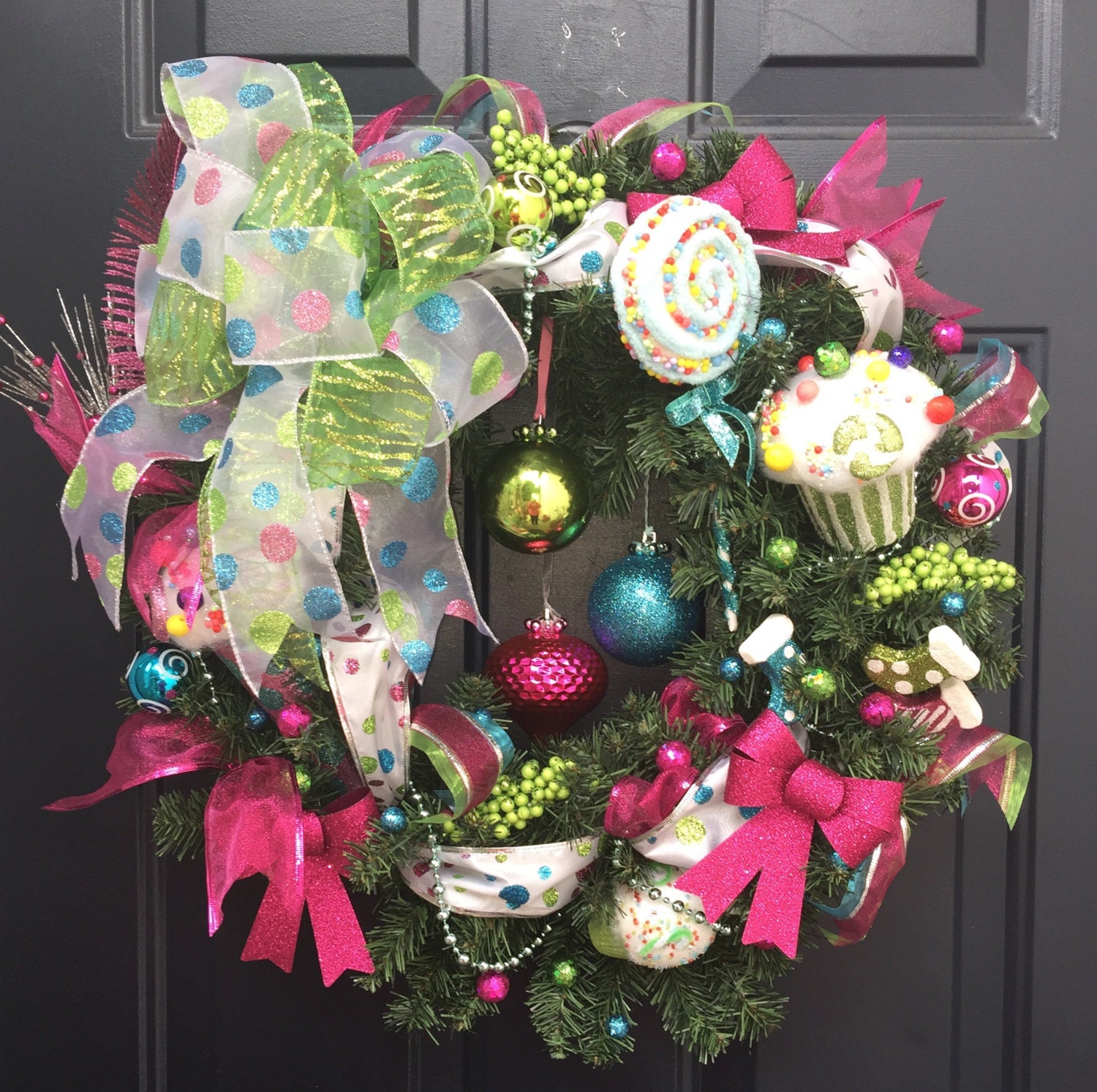 Christmas Candy Wreath is funky fun and full of twinkle