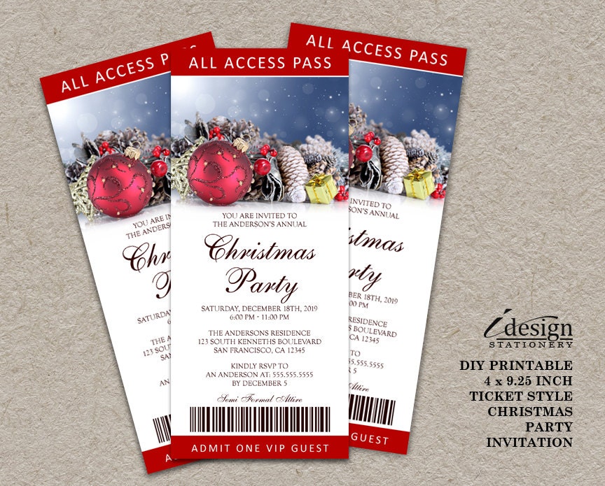 Printable Christmas Party Ticket Invitations Ticket Style