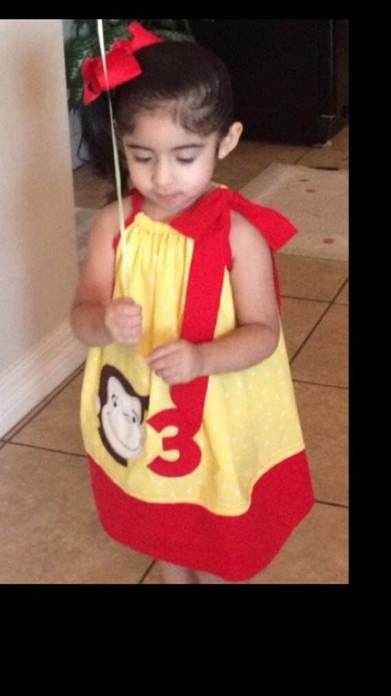 Custom Made Pillowcase Dress Yellow Bebe Dot W/ Curious