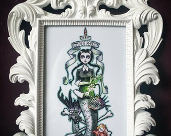 Wednesday Addams as a Mermaid Print