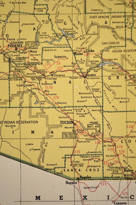 Arizona Map Arizona Railroad Vintage State by MapsBooksEphemera