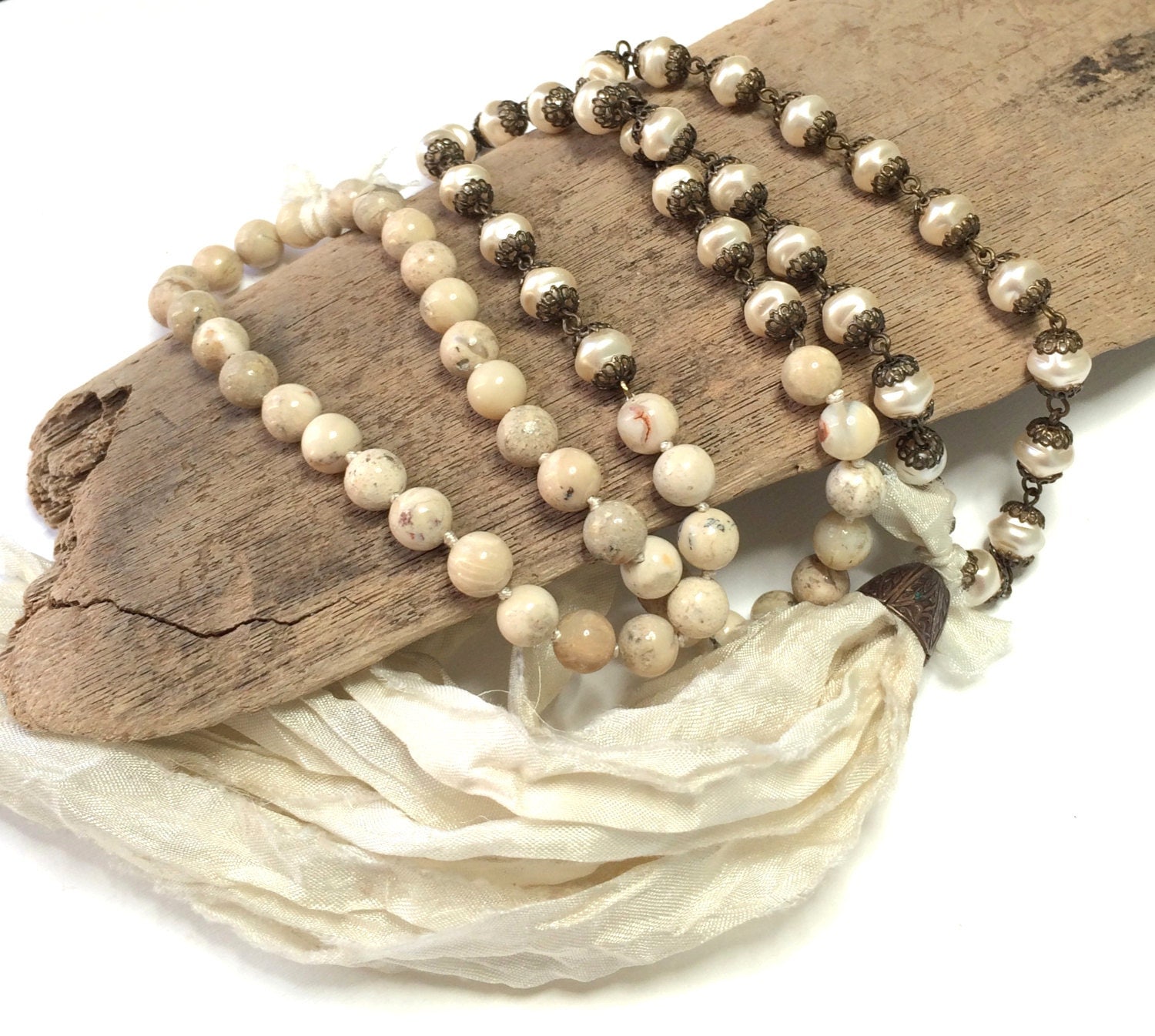 Boho Knotted Sari Silk Ribbon Tassel Necklace by LoveandLulu