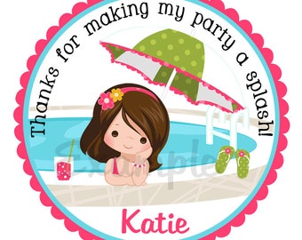 Pool Party-Pool Party Favor Tags-Beach Party Favor Stickers-Pool Party Stickers-Set of 12-Set of 12