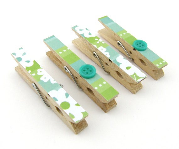 Decorative Clothespin Magnets Set of 4 Magnetic Clips