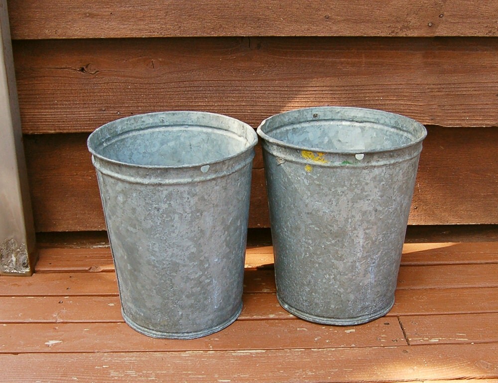 Set of 2 Galvanized Sap Buckets Tall Galvanized Sap Buckets