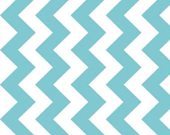 20" x 20" Laminated Cotton Fabric Aqua & White Medium Chevron by Riley Blake Designs