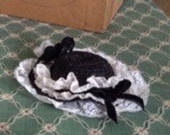 Black Doll Hat With Lace and Ribbons