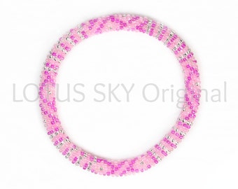 Pink Bead Nepal Roll On Bracelet, Glass Bead Bracelet, Seed Bead Bracelet Handmade in Nepal, Crochet Bracelet, Yoga Bracelet- S-48