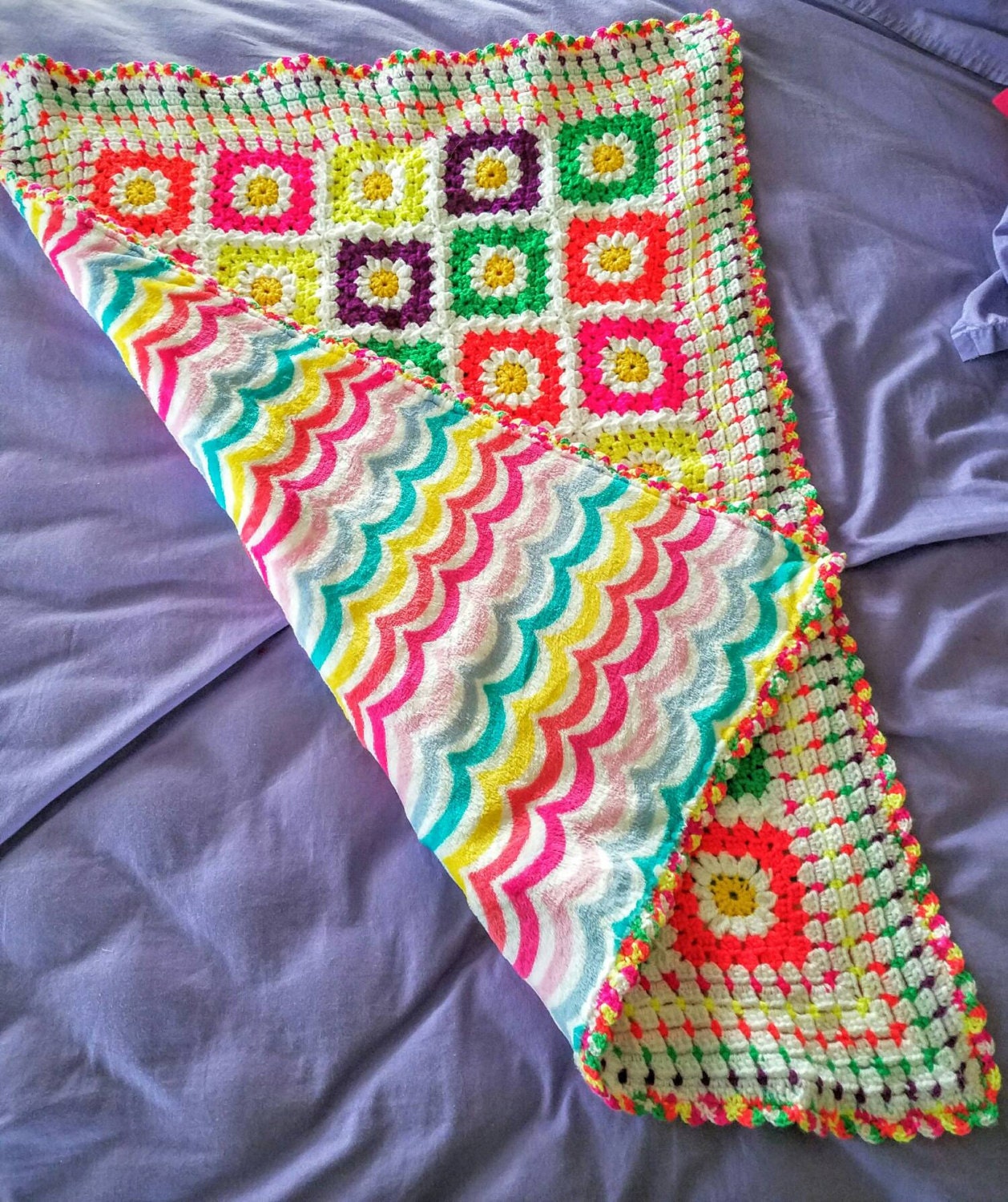 Crochet baby blanket with fleece backing. by wickedstitchesbtq