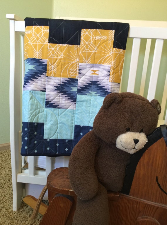 Items similar to Modern Blues Baby Quilt // Baby Quilt //Aztec Tribal