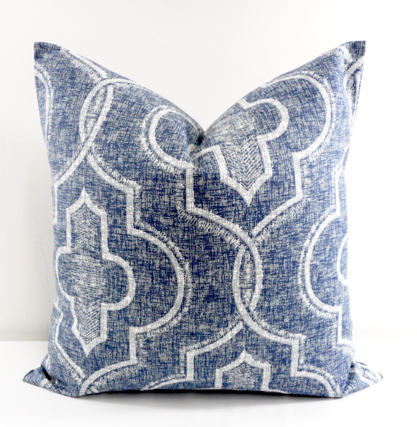 SALE Vintage Indigo Pillow Cover. Faded Damask New port.