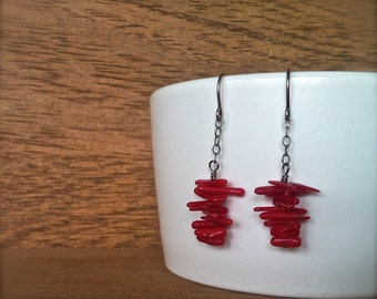 red coral branch earrings