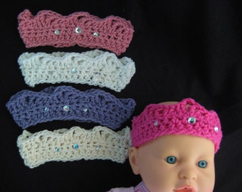 Princess Baby Crown Hat with Jewels; Newborn Baby Cotton Crown; Crochet Baby Crown Hat; Infant Baby Crown (0-6 mo size)