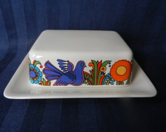 Fabulous rare butter dish by Villeroy and Boch of Luxemburg with the Acapulco pattern design by Christine Reuter in 1967 , MINT !
