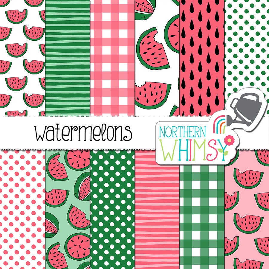 Download Watermelon Digital Paper pink and green hand drawn seamless