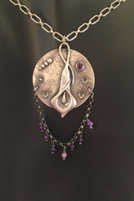 Lily Necklace Silver lily jewelry Silver Boho by BonfireDesign