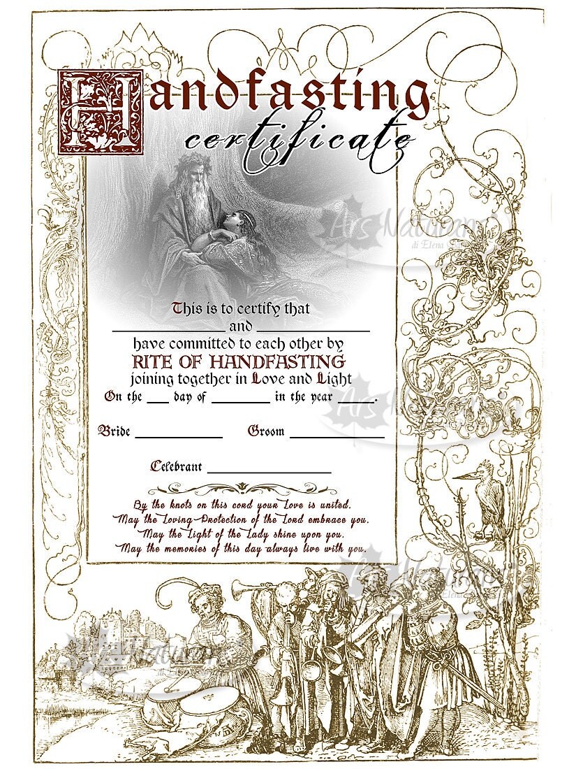 HANDFASTING CERTIFICATE Custom Art Medieval Pagan Wiccan High