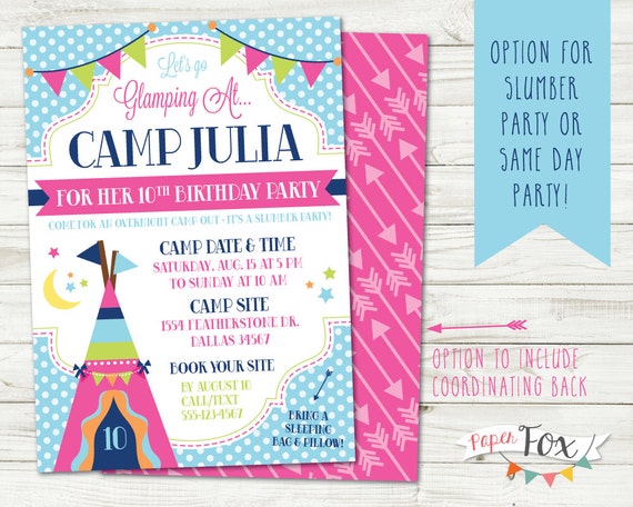 Camping Birthday Invitation / Glamping Invitation / Glamping