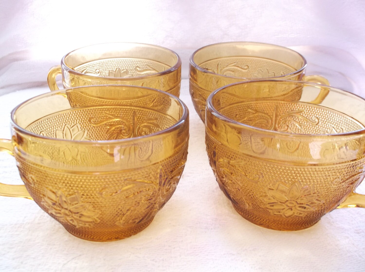 Vintage Indiana Glass Sandwich glass Amber Tiara coffee cups