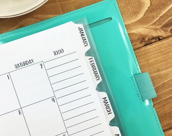 A5 Planner Tabs 12 Monthly laminated self-adhesive - REMOVABLE - sturdy tabs - January through December - divider tabs