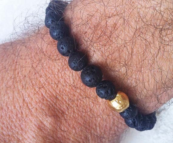 Mens Lava Bracelet Men Stretch Bracelet Lava Stone 4991