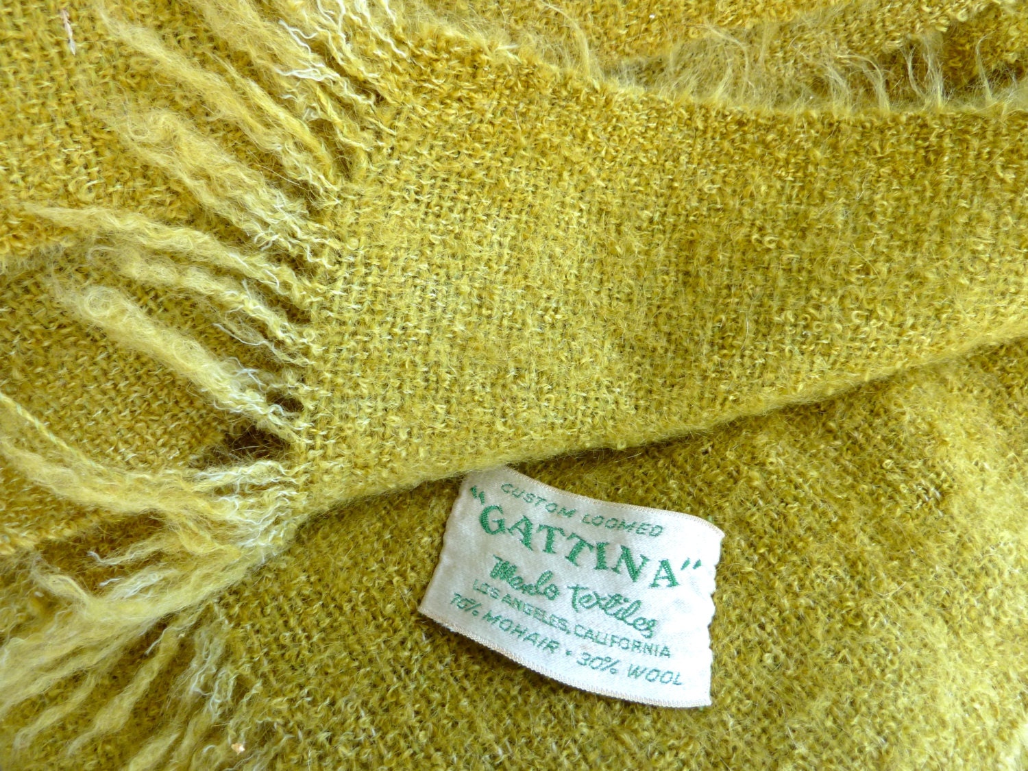 Vintage Mohair and Wool blanket yellow chartreuse by OatesGeneral