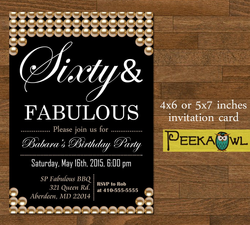 Printable Pearl 60th birthday invitation card Sixty and