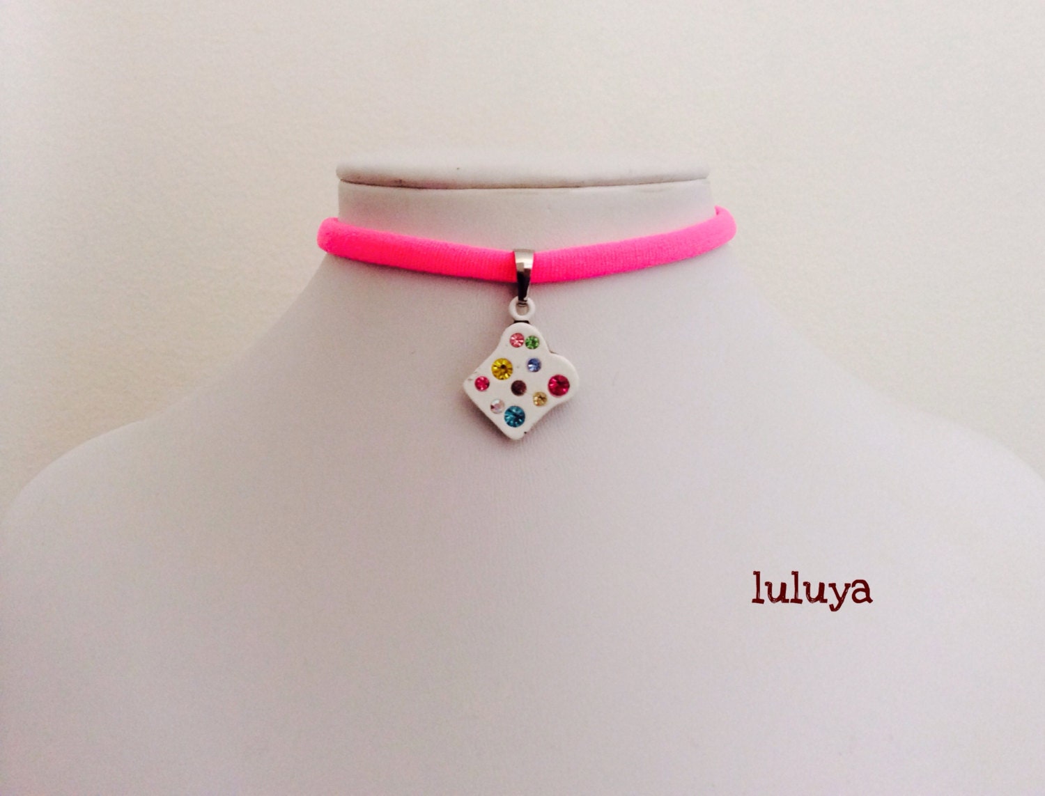 Kids Girls Tween Pink Handmade Stretch Choker Necklace White