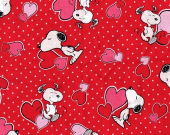 Snoopy Valentine Fabric, Peanuts Fabric, Charlie Brown Fabric, Cotton Fabric, Quilting fabric, 1 and 3/4 Yard Piece