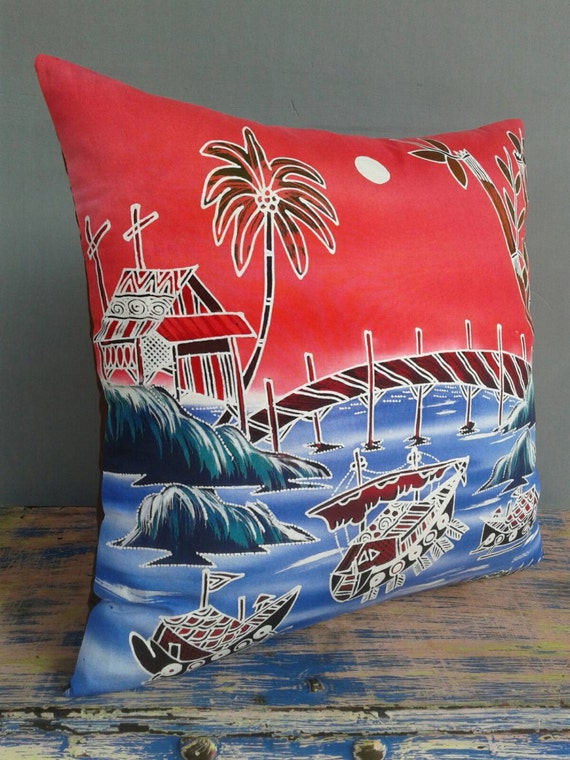 Pillow Cover Handpainted Batik Cushion Sham Village Life
