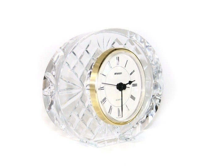 Storewide 25% Off SALE Vintage Staiger West Germany Clear Crystal Mantle Clock Featuring Elegant Etched Finish Design