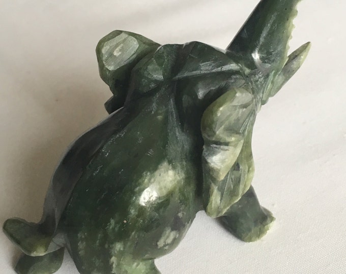 Storewide 25% Off SALE Vintage Hand Carved Natural Jade Standing Elephant Featuring Deep Green Color With Highly Detailed Finish