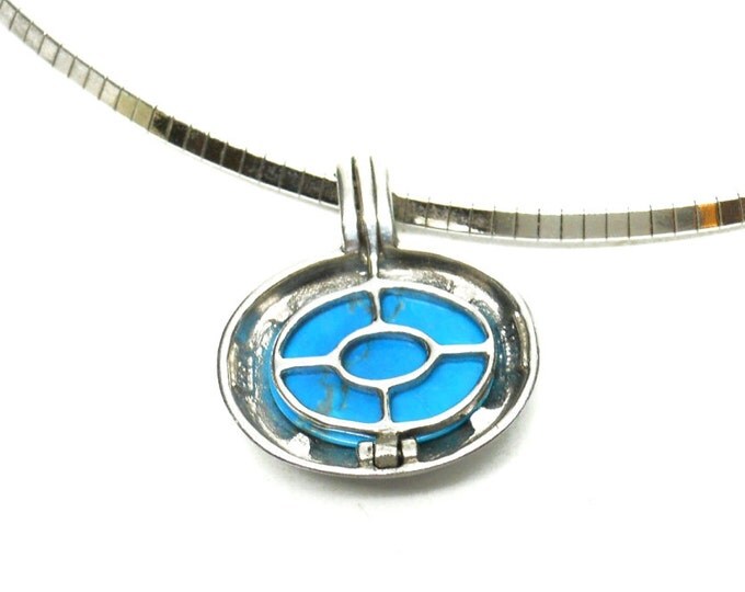 Storewide 25% Off SALE Vintage Silver Tone Omega Style Necklace With Interchangeable Turquoise Pendant Featuring Four Additional Pendant Ins