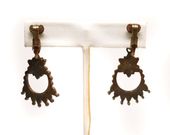 Storewide 25% Off SALE Vintage Southwestern Petite Point Faux Turquoise Designer Drop Earrings Featuring Highly Detailed Design