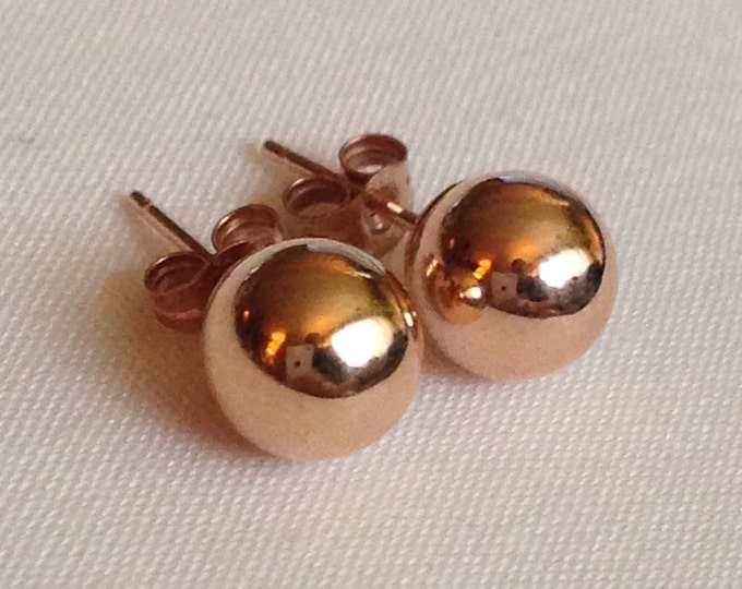 Storewide 25% Off SALE Vintage 14k Rose Gold Pearl Studded Designer Pierced Earrings Featuring Elegant Glossy Finish