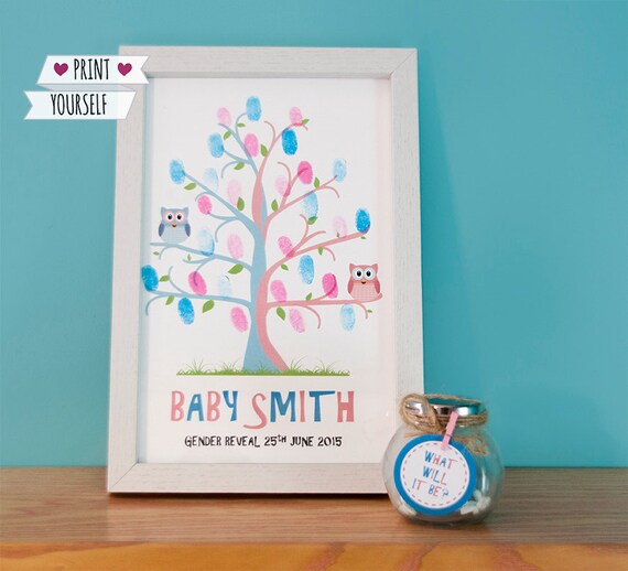 Gender Reveal party fingerprint tree / printable pdf / Party