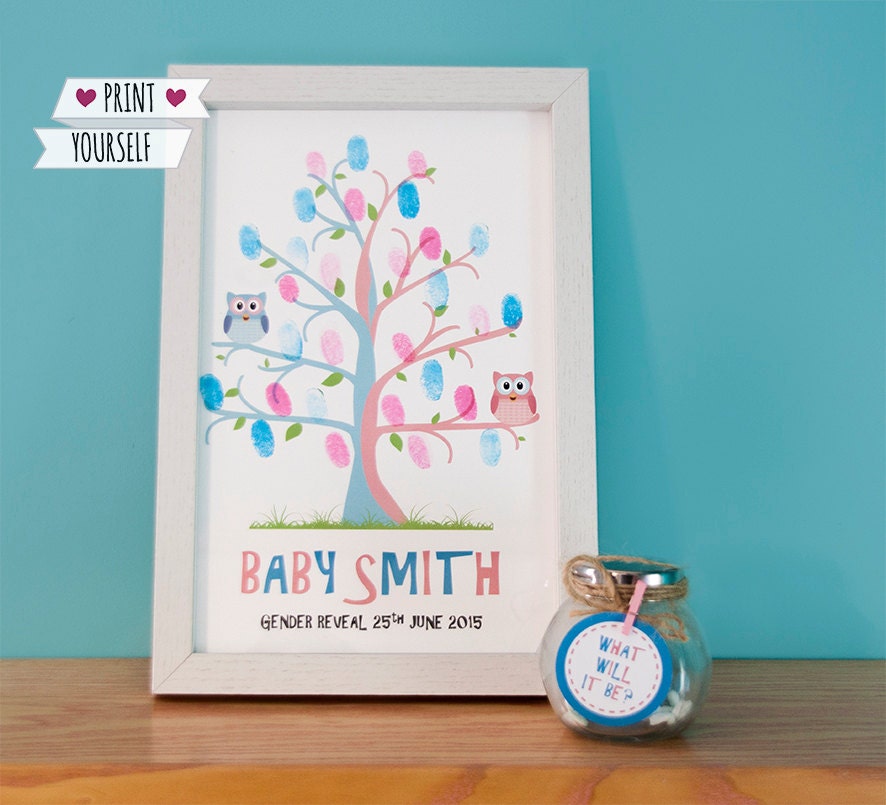 Gender Reveal party fingerprint tree / printable pdf / Party