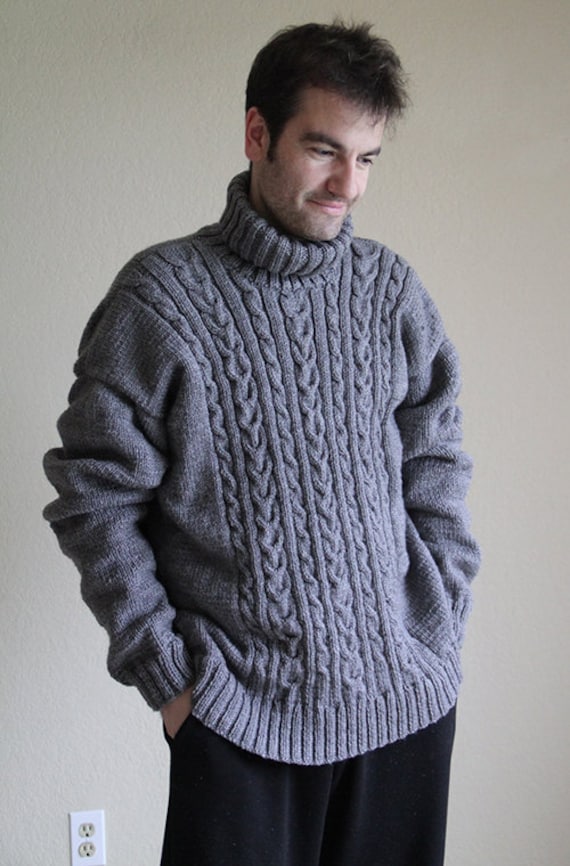 Grey men's sweater. Hand knitted sweater. Christmas