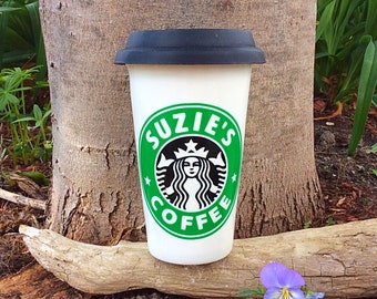 Starbucks ceramic travel mug - personalized - ceramic with silicon lid - travel mug - take away - custom made