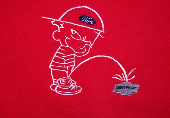 Calvin peeing on ford shirt