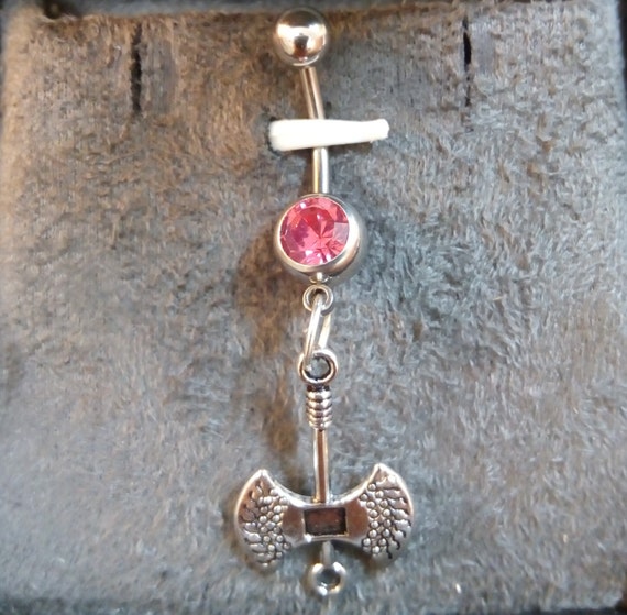 Battle Axe Dangle Belly Ring Custom Belly Ring by paperandrock