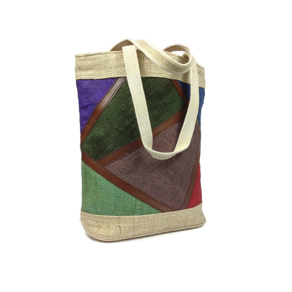 Hippie Tote bag Hemp fabric retro tote bag. Handmade tote