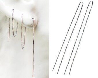 Extra Long 8" Earring Multiple Piercing Sterling Silver Threader Earring 20 cm Long Earring Chain Earring Minimal Earring Ear Thread Earring
