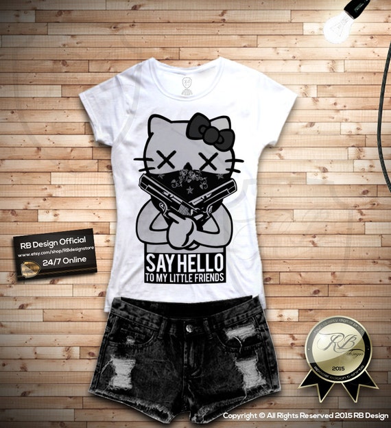 hello kitty with gun t shirt