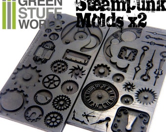PACK x2 Steampunk Gear Texture RUBBER MOLDS Matt for Polymer Clay Impression Stamp, Clock