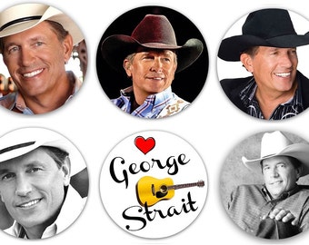 Set of 6 George Strait 1.25" Pinback Buttons Flat Backs or Magnets Country Music Singer