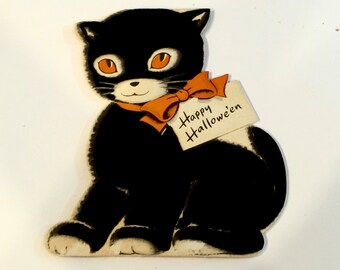 Vintage Halloween Card, Inky, Happy Halloween, Stand Up Card, Halloween Ephemera, NORCROSS, Made in USA, Circa 1950s
