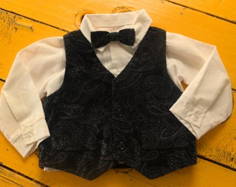 Vintage BABY BOY 3 Piece Formal Outfit w/ Bow Tie in size 24 Months, 1950's boy 2T, retro boy formal wear 2T, vintage baby suit 2T