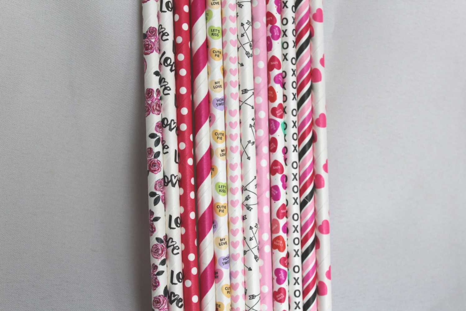 Valentine's Day Paper Straws Unique Assorted Heart XOXO Floral