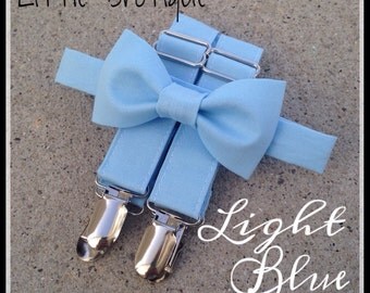 Light Blue Bow Tie and Suspender Set for babies, toddlers, boys, and men. Sent 3-5 business days after you order.